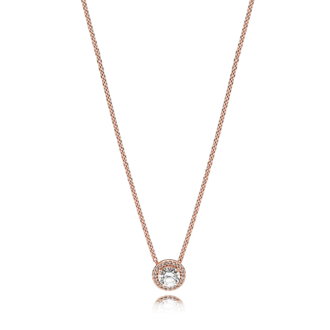 Necklace in Rose with clear CZ, adjustable to 42 cm and 38 cm