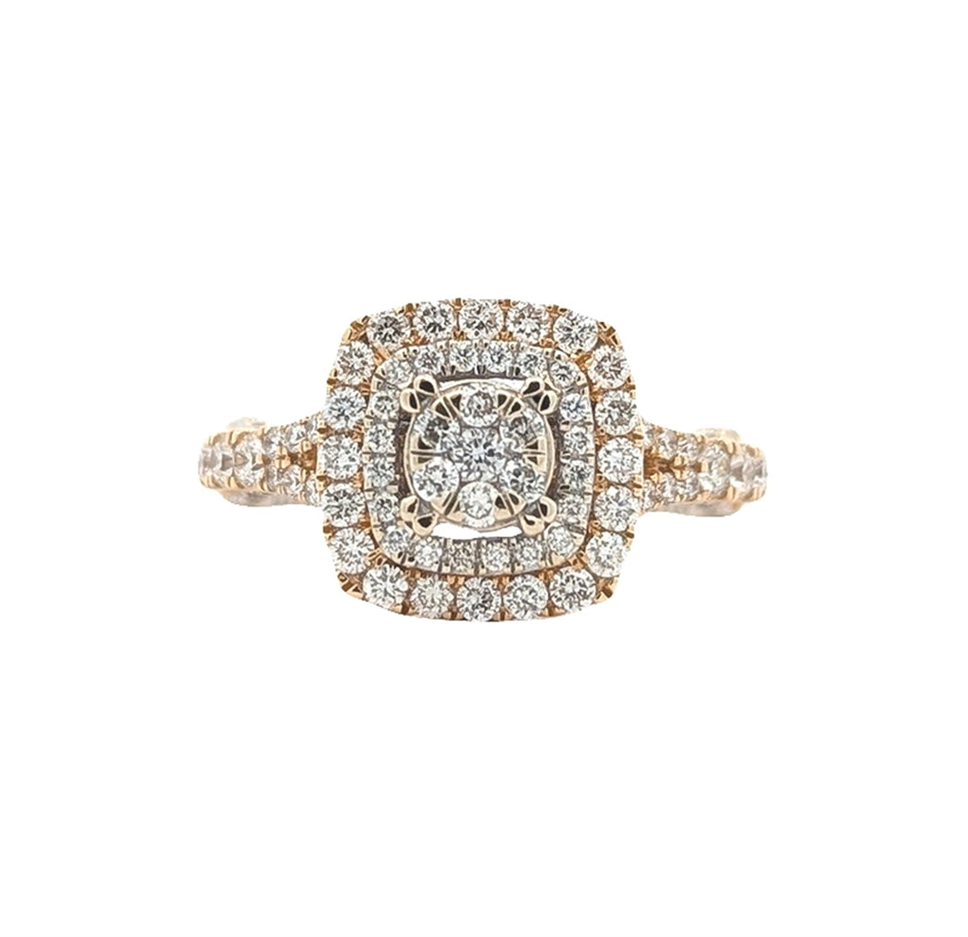 18KT Yellow and White Gold 1.22ctw Diamond Cluster Estate Ring