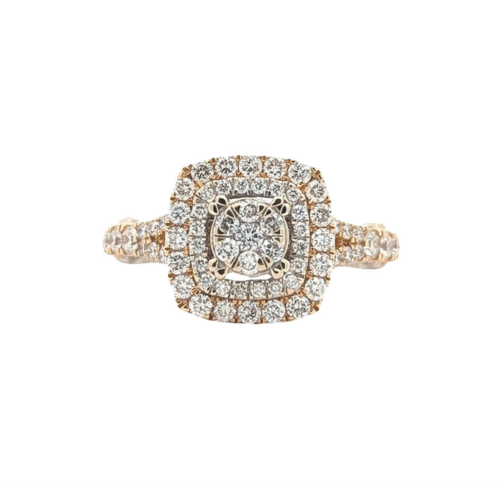18KT Yellow and White Gold 1.22ctw Diamond Cluster Estate Ring