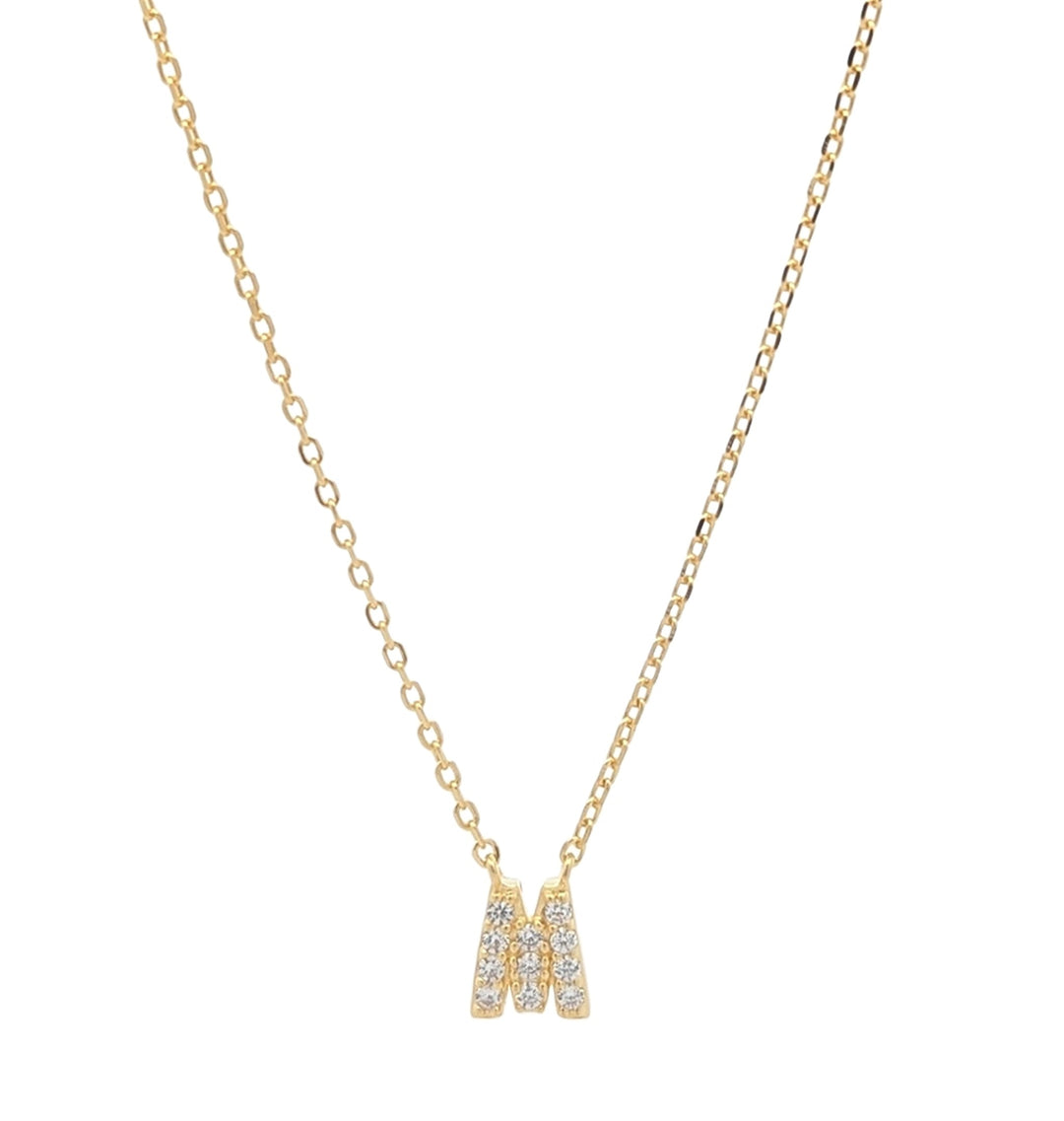 REIGN Sterling Silver Gold Plated CZ "M" 18" Necklace