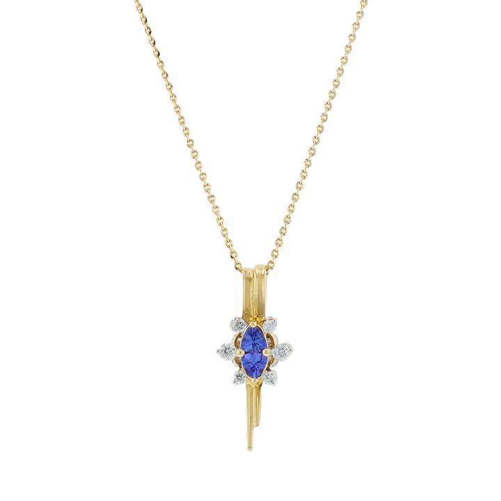 10-14KT Yellow Gold Reversible Tanzanite and 1.30ctw Diamond Estate Pendant on a Rolo Chain 16"
