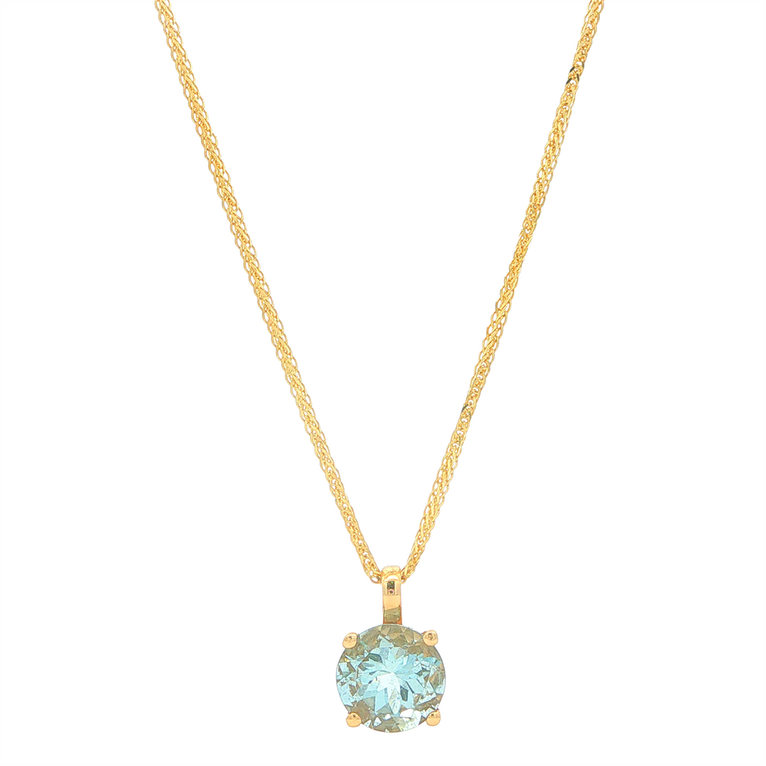 14KT Yellow Gold Aquamarine Pendant on an 16+2" Wheat Chain