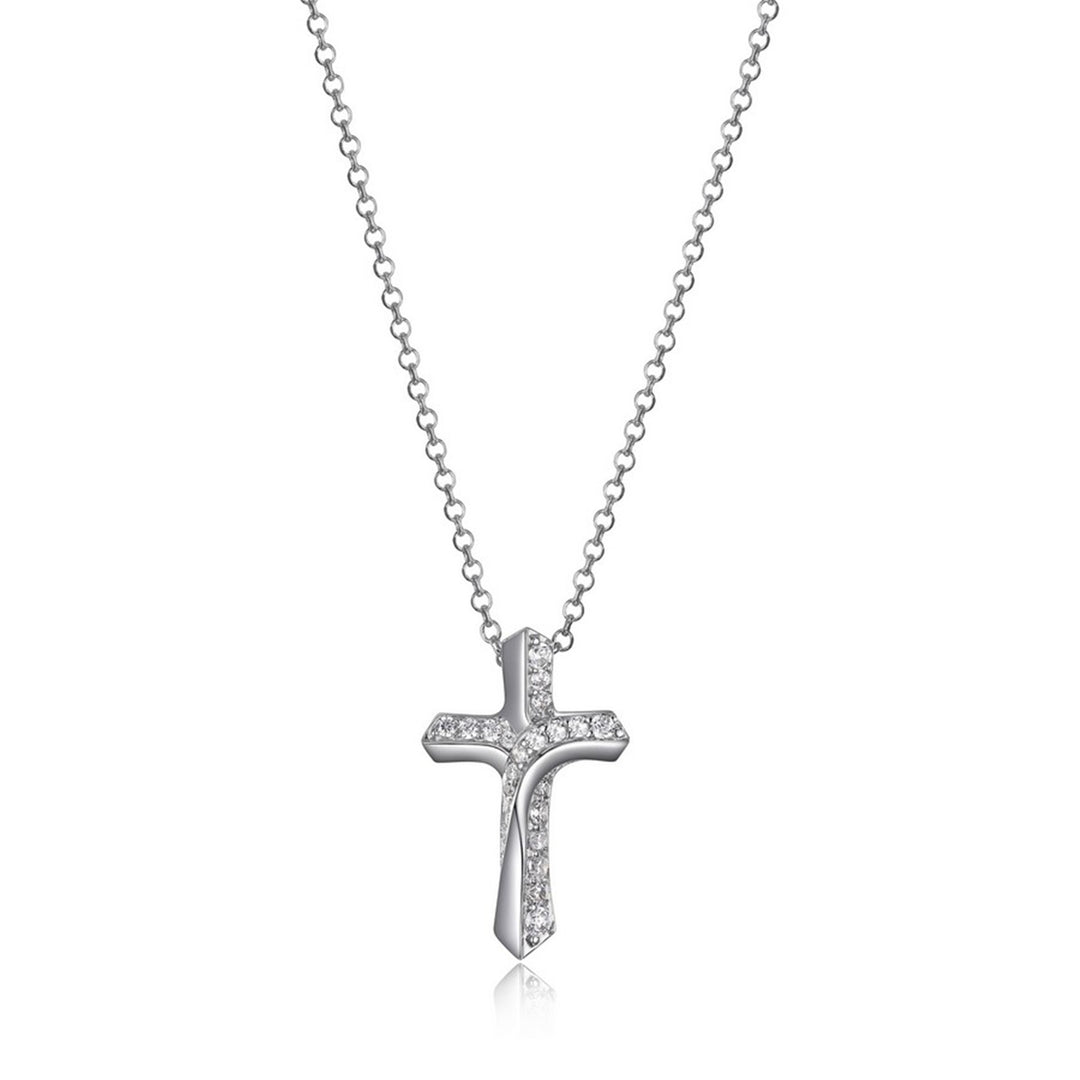 ELLE Sterling Silver "Devotion" Cross CZ Necklace 16+2"