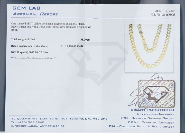 18KT Yellow Gold 5mm Heavy Cuban Link Estate Chain 24"