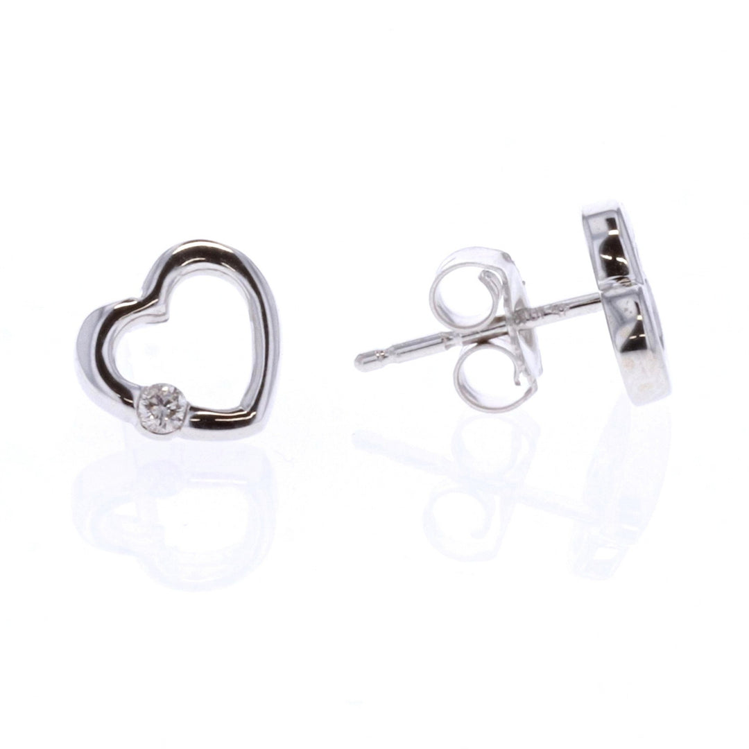 10KT White Gold 0.04ctw Diamond Icicles Open Heart Stud Earrings
