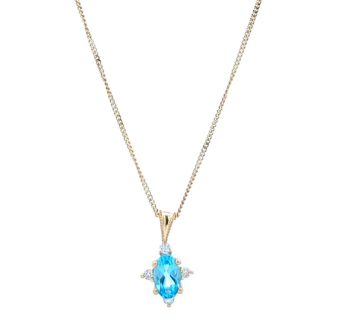 10KT Yellow Gold Blue Topaz 0.03ctw Diamond 18" Necklace