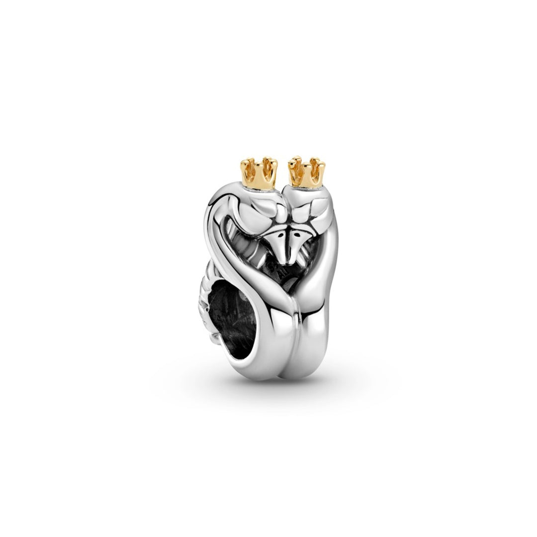 Swans and heart sterling silver and 14k gold