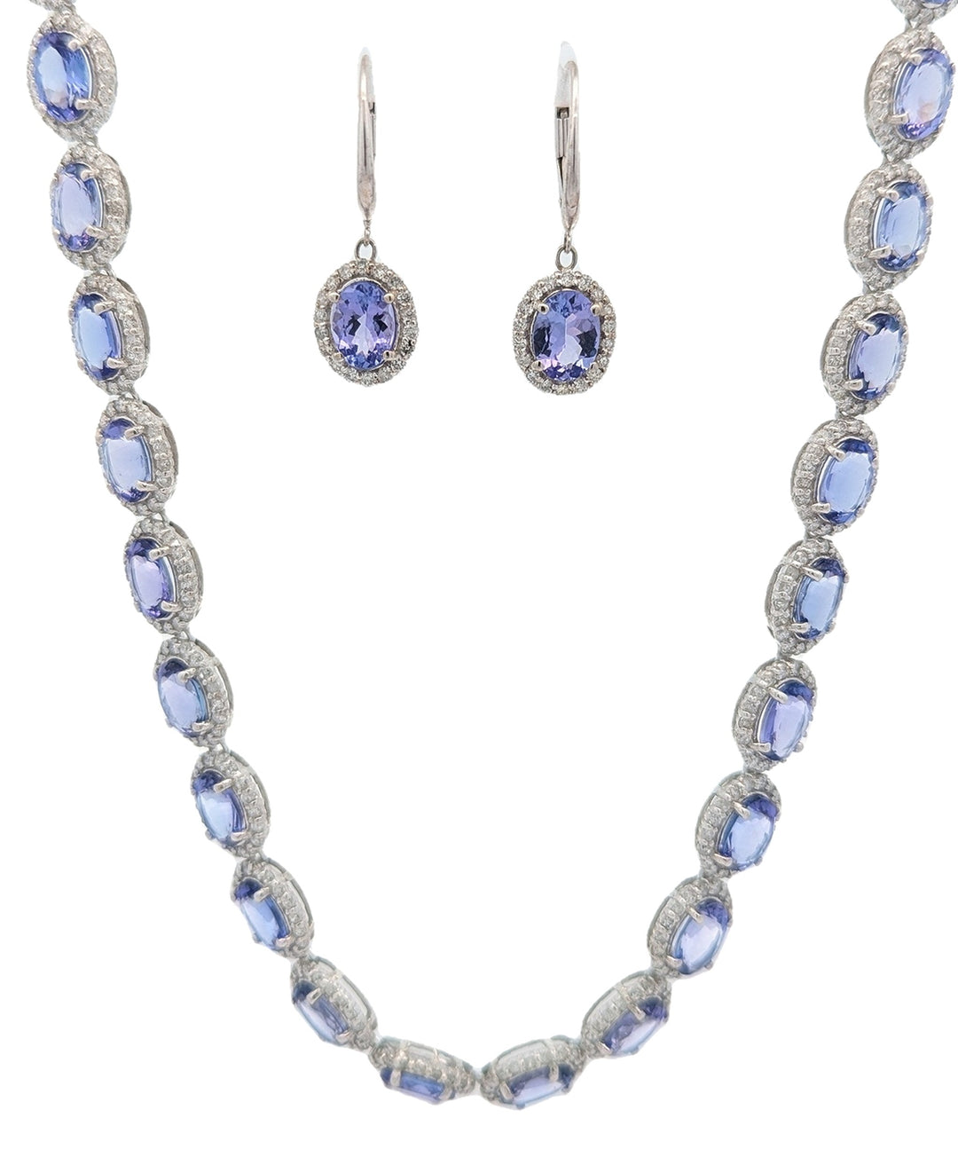 14KT White Gold Natural Tanzanite and 8.40ctw Diamond Estate Necklace and Matching Earrings