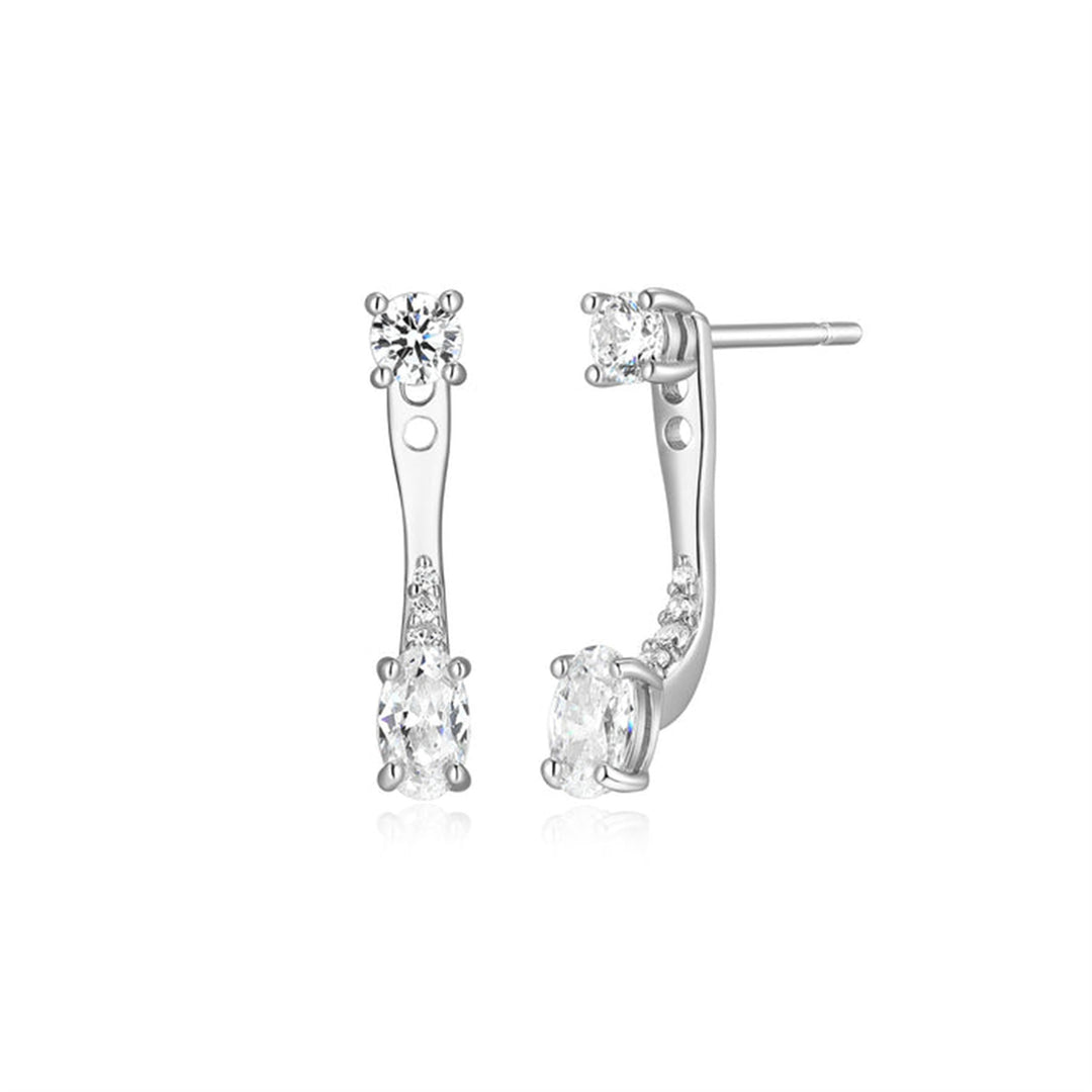 REIGN Sterling Silver Rhodium Plated Front/Back Stud Drop Earrings with Cubic Zirconias