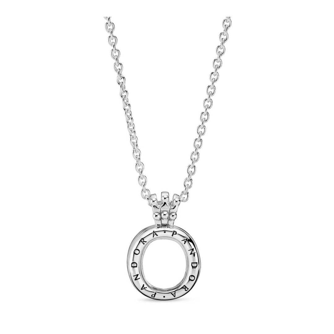 Pandora Lockets crown O sterling silver pendant with sapphire crystal and necklace