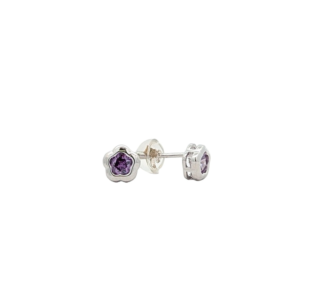 Sterling Silver Purple Flower Stone Stud Earrings