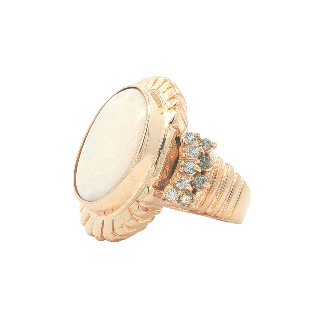 14KT Yellow Gold Opal and Diamond Estate Ring