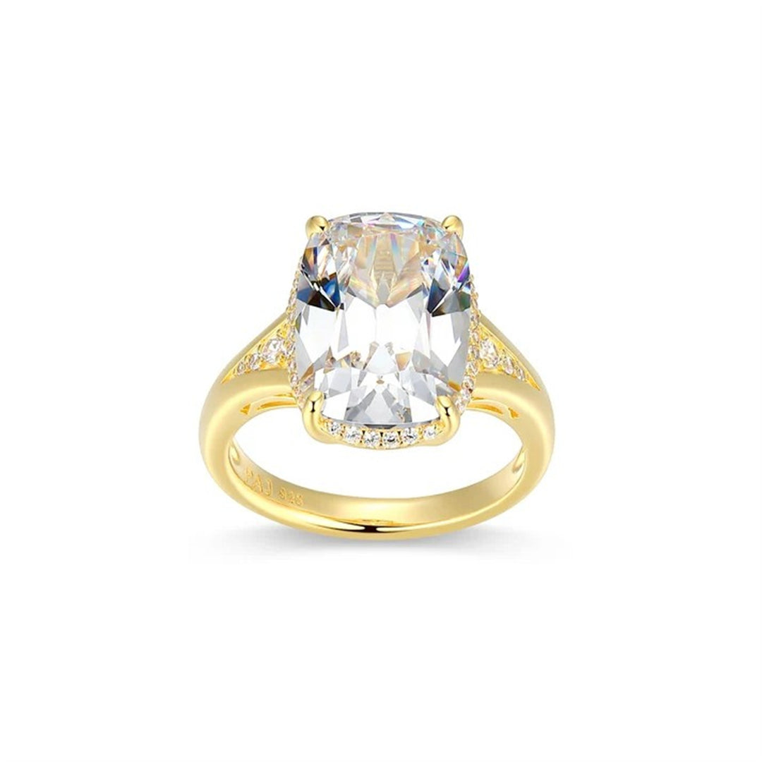 REIGN Sterling Silver Gold Plated Old-Mine Emerald Cushion Cut CZ Solitaire Ring