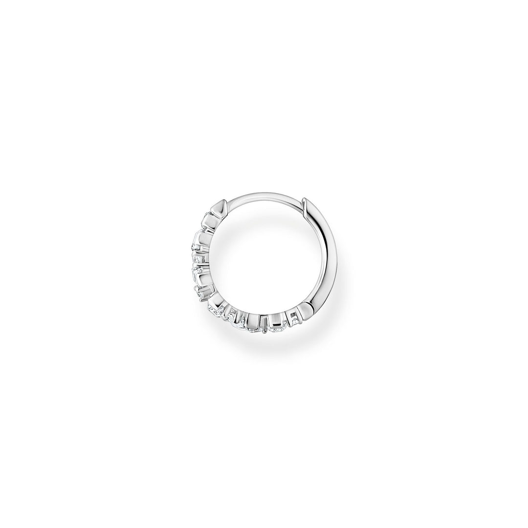 Hoop Earring White Stones, Silver