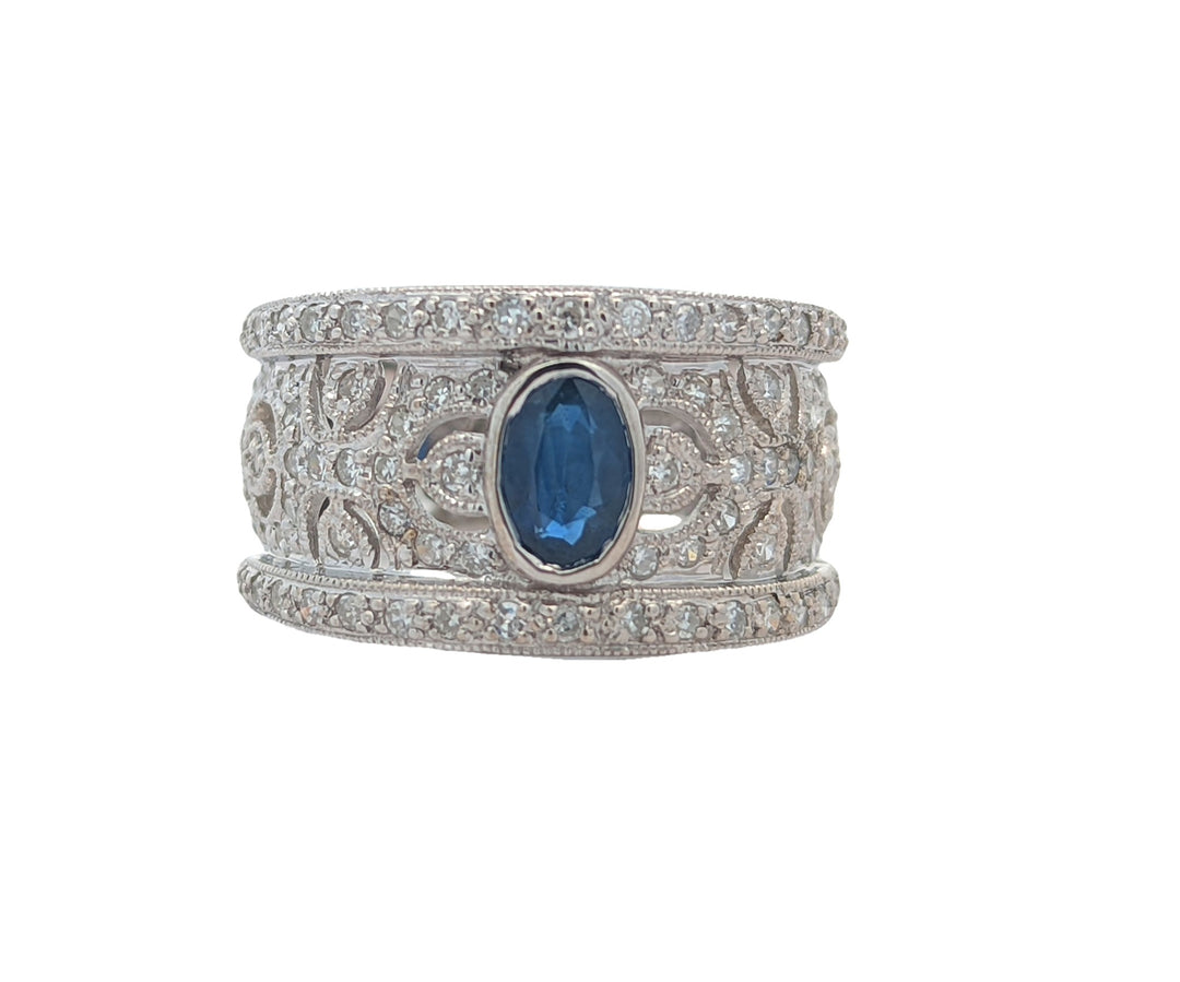 14KT White Gold Natural Blue Sapphire and 0.50ctw Diamond Estate Ring