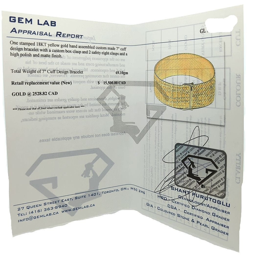 18KT Yellow Gold 7" Cuff Design Estate Bracelet