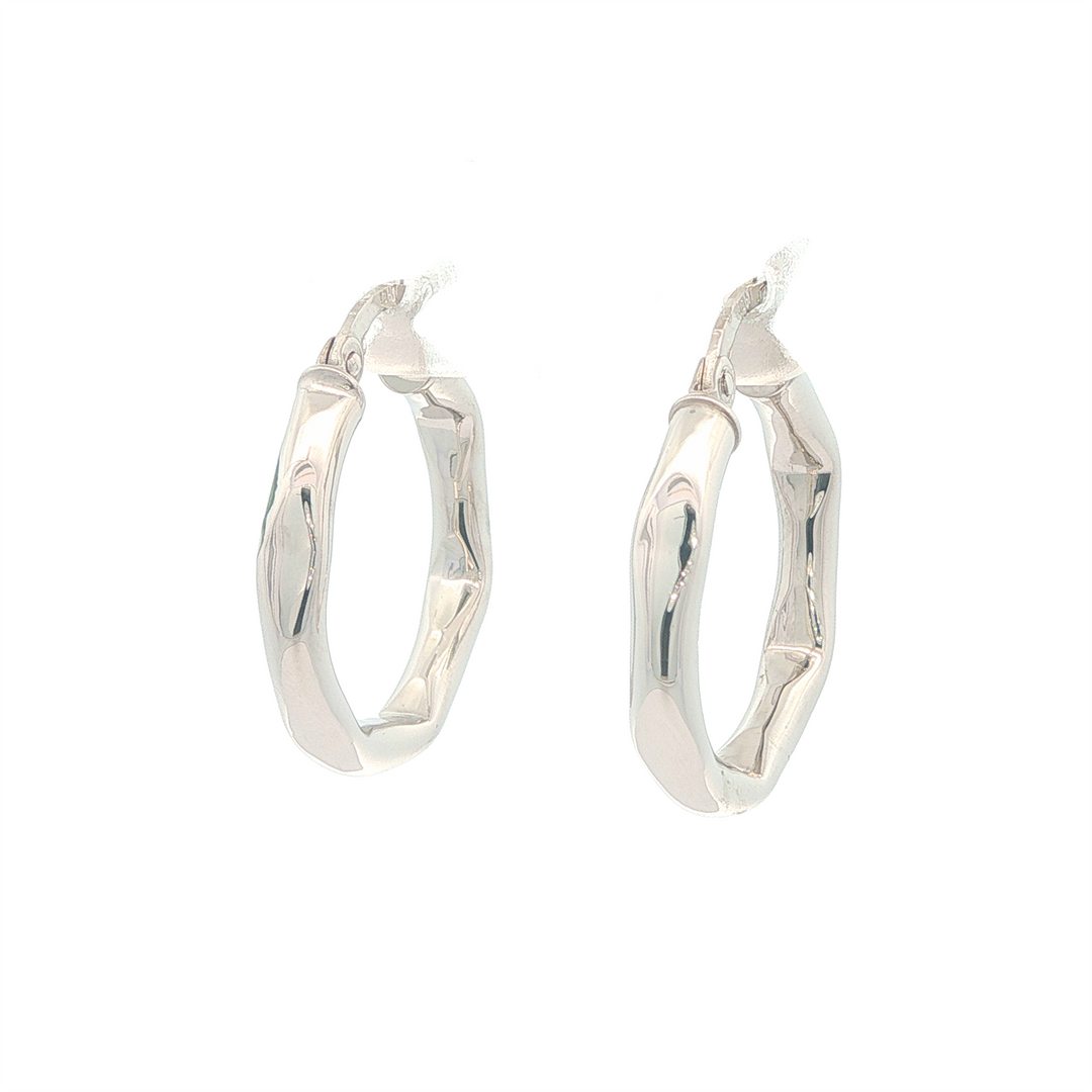 10K White Gold Diamond Cut Medium Hoop Earrings