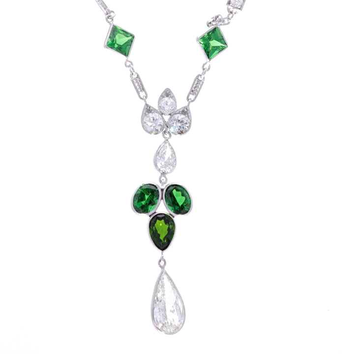 Platinum Natural Tsavorite Garnet and 4.11ctw Diamond 24" Estate Necklace