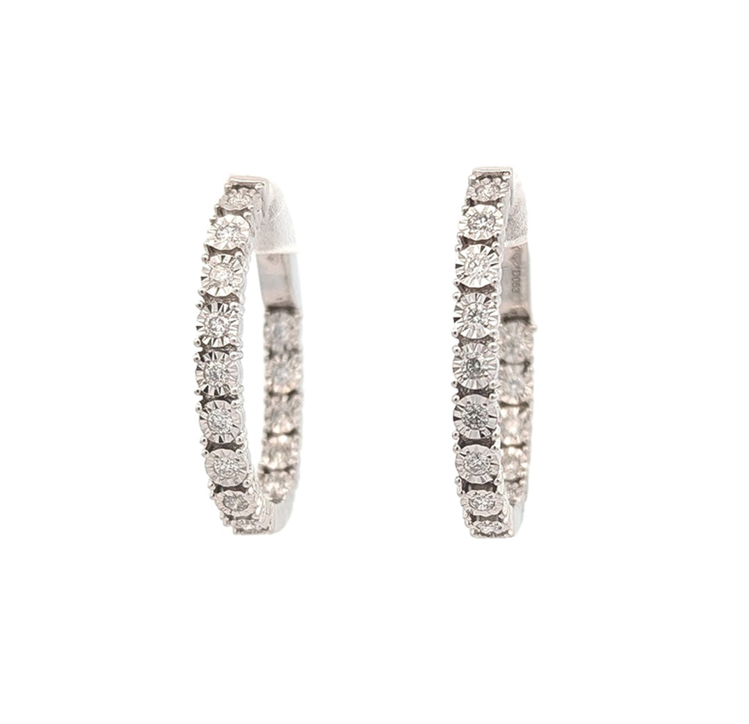 14K White Gold 0.53ctw Diamond Oval Hoop Earrings