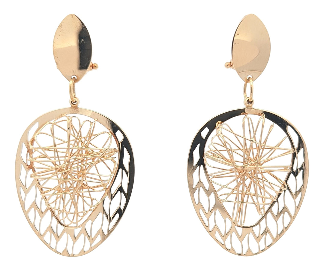 18KT Yellow Gold Drop Shaped Wire Design Estate Earrings