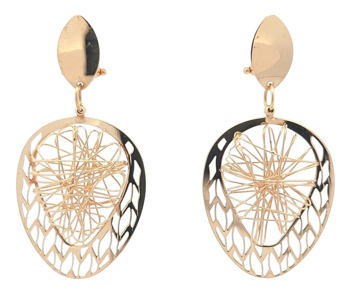 18KT Yellow Gold Drop Shaped Wire Design Estate Earrings