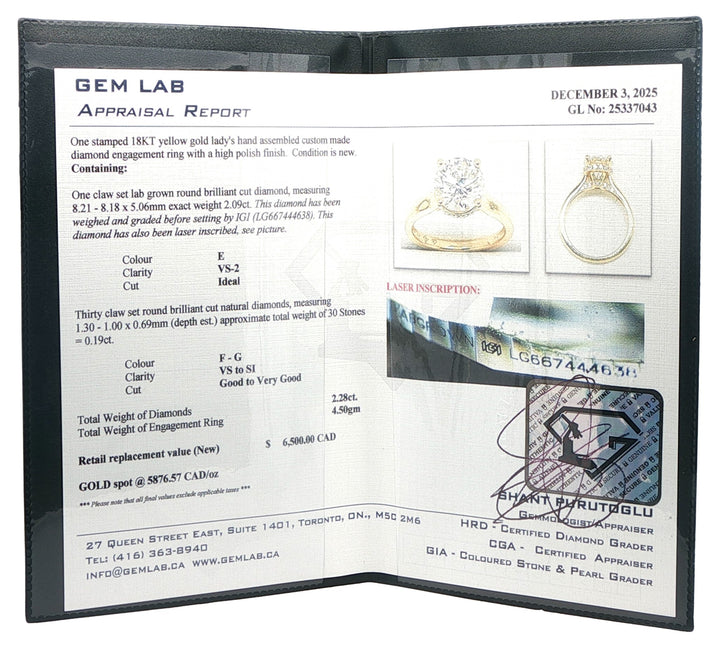 18KT Yellow Gold 2.28ctw Lab Grown Diamond Engagement Ring