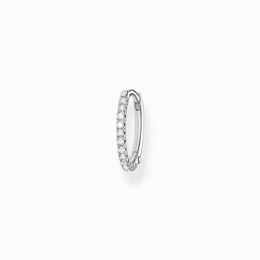 Single Hoop Earring White Stones - Silver