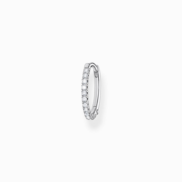 Single Hoop Earring White Stones - Silver