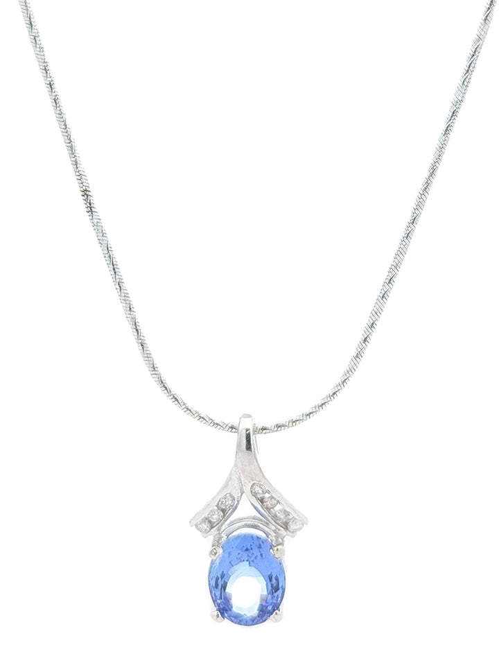 14KT White Gold Natural Tanzanite and 0.07ctw Diamond 18" Estate Neckace