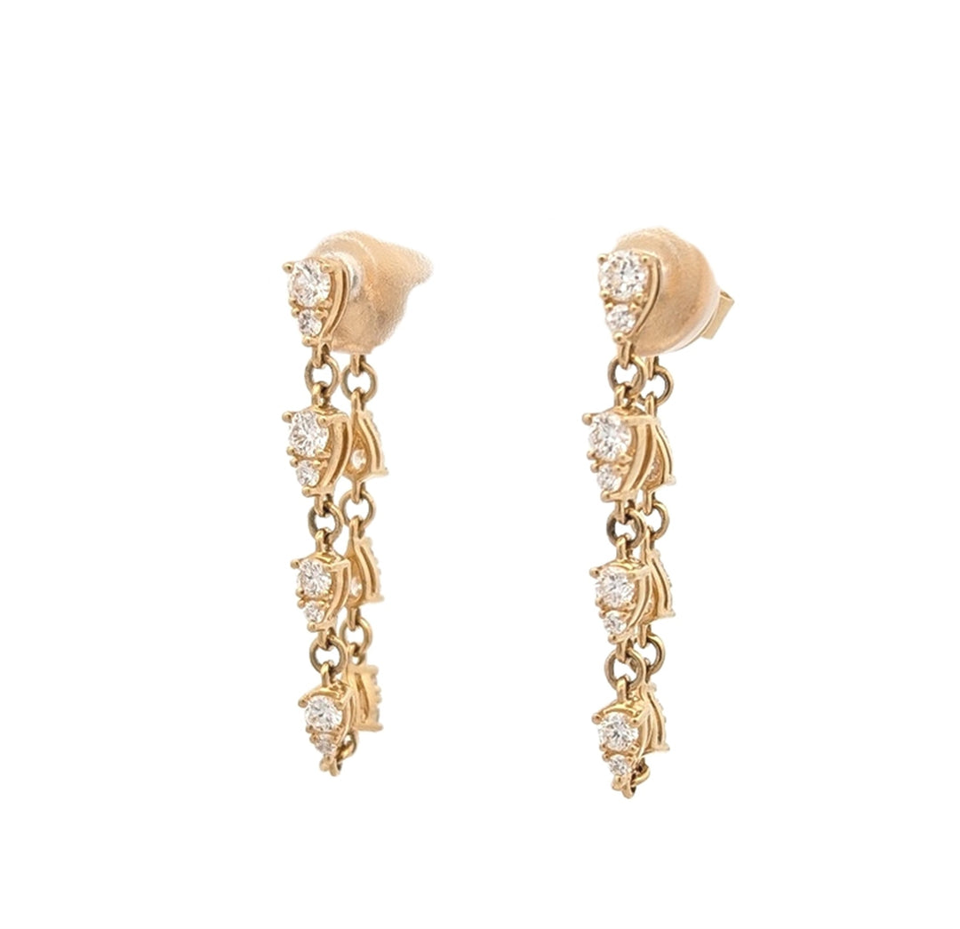 18K Yellow Gold 0.69ctw Diamond Dangle Earrings