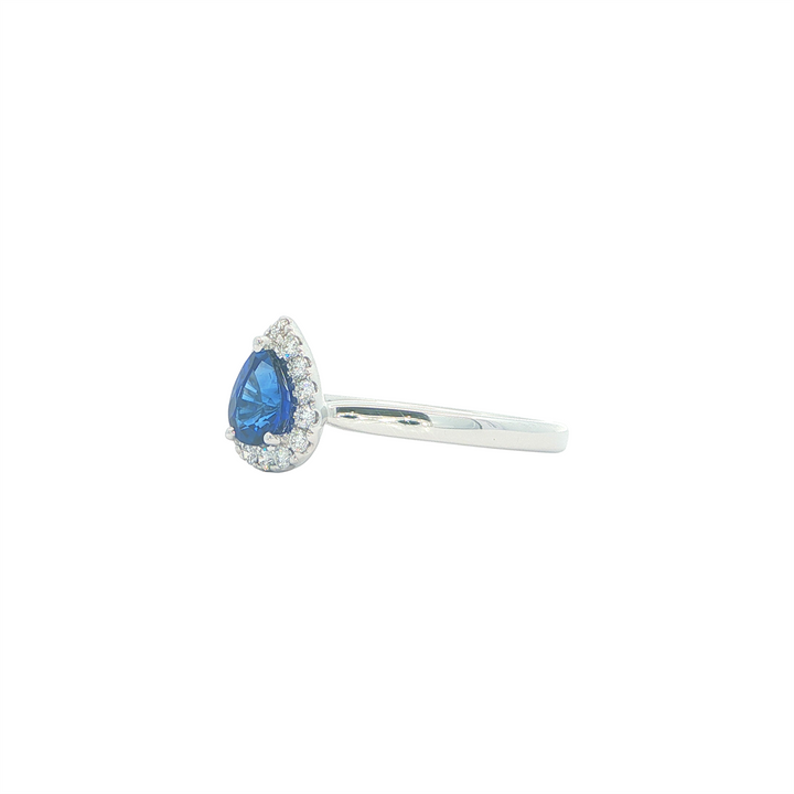 18KT White Gold Sapphire and 0.16ctw Diamond Ring