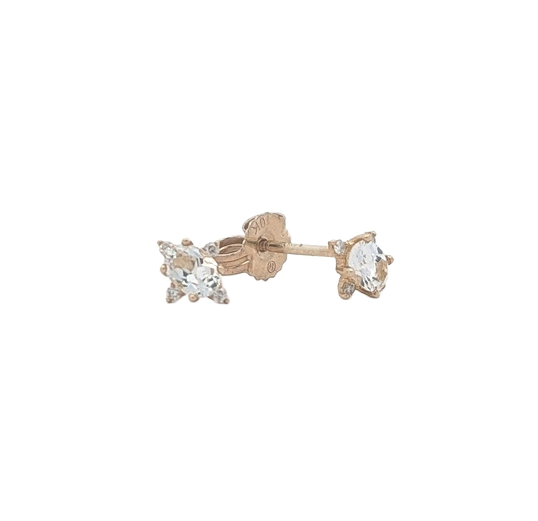 10KT Yellow Gold White Topaz and 0.04ctw Diamond Stud Earrings