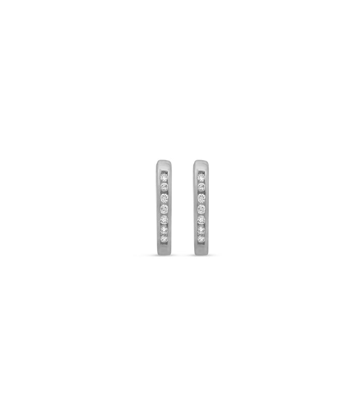 10KT White Gold 0.10ctw Diamond Mini Channel Set Huggie Earrings