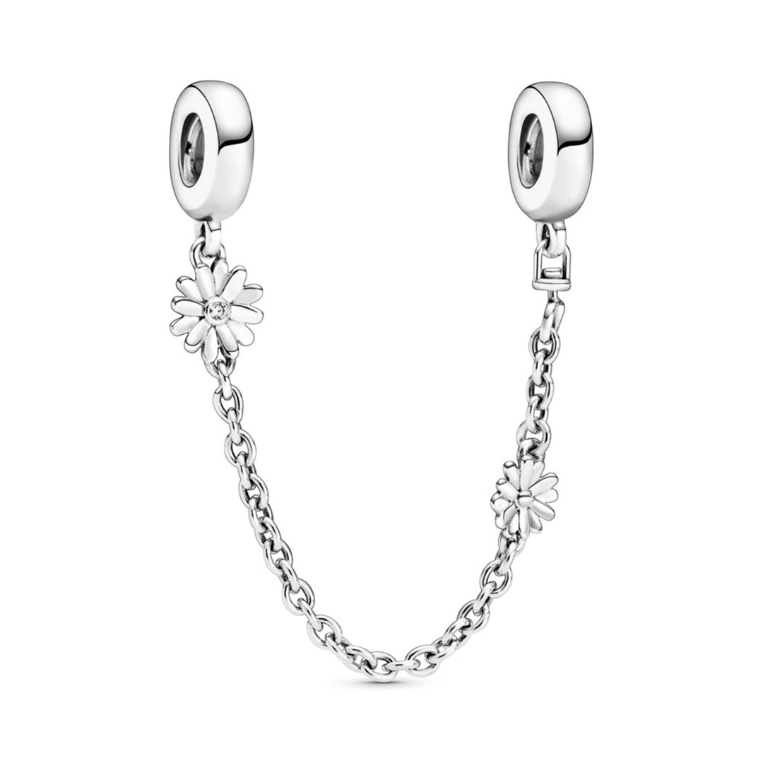 Daisy sterling silver safety chain with clear cubic zirconia