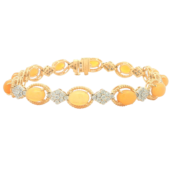 14KT Yellow Gold with Rhodium Plating Jelly Opal and 0.33cttw Diamond Estate Bracelet 7"