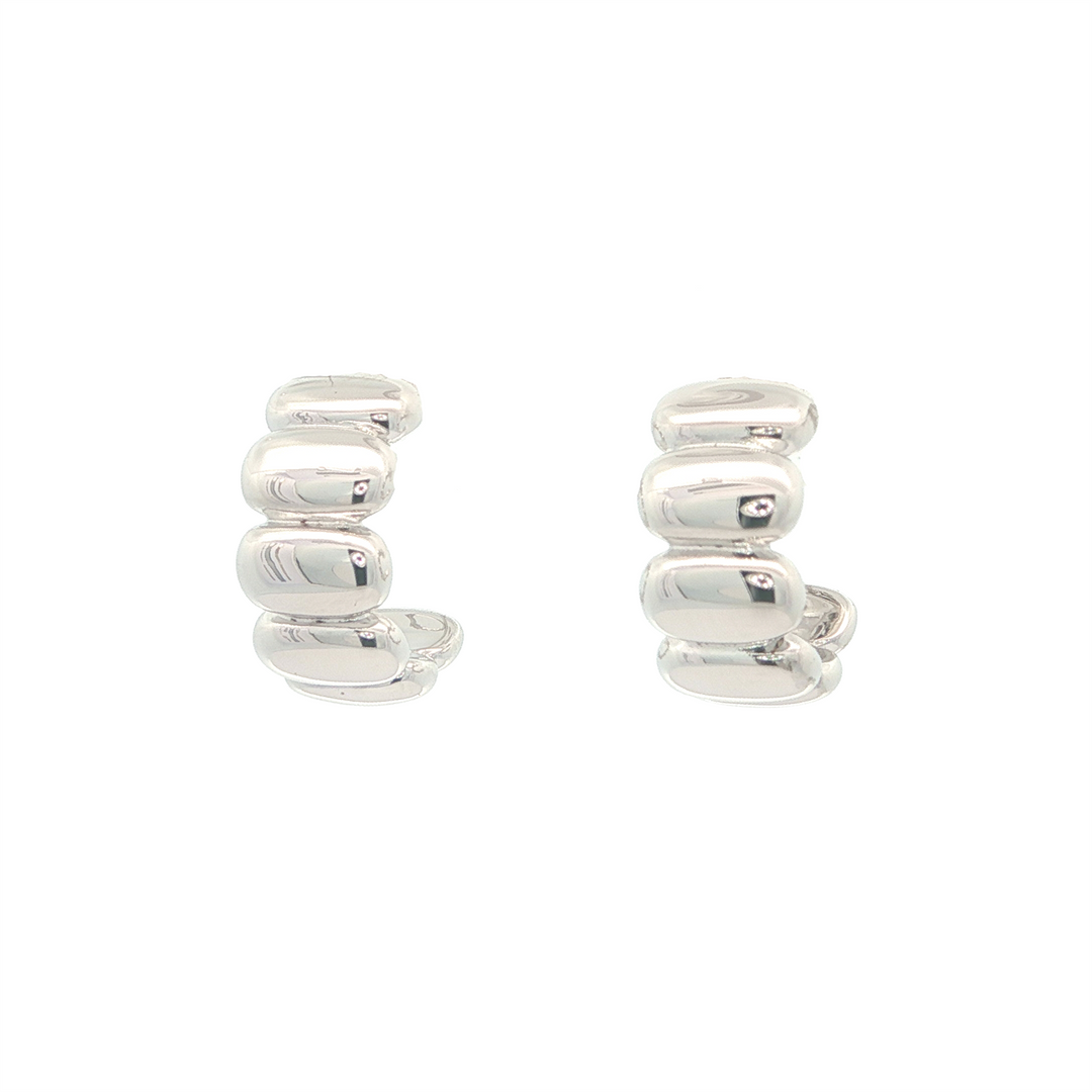 REIGN Sterling Silver Rhodium Plated Domed J-Hoop Earrings
