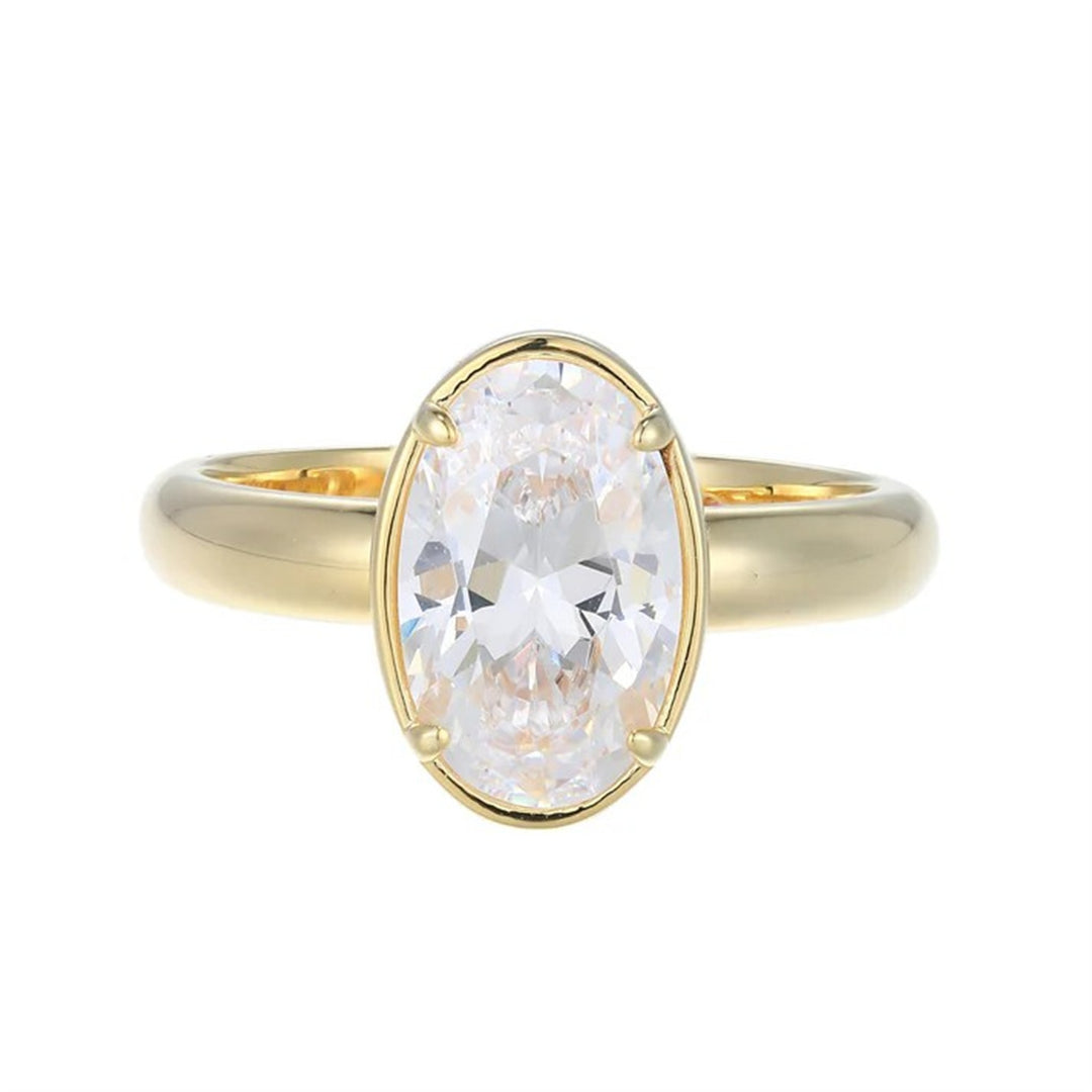 ELLE "Serenelle" Gold plated Sterling Silver 4ct Cubic Zirconia Solitaire Ring
