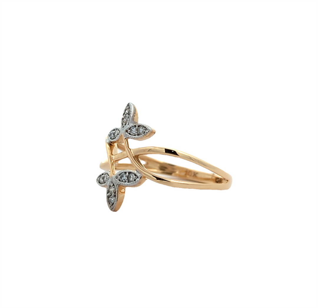10KT Yellow and White Gold Multi Diamond Leaf Ring