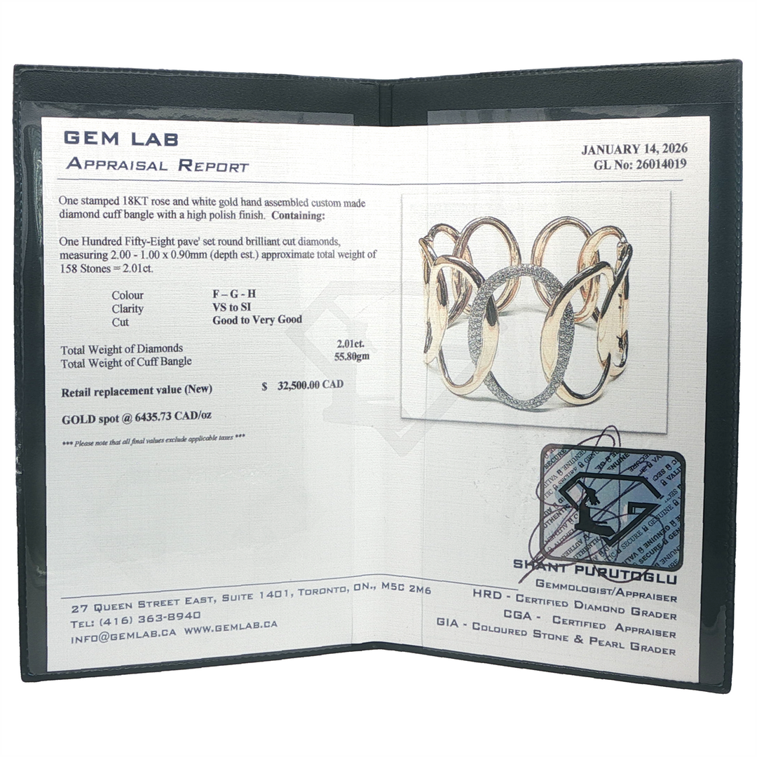 18KT Rose and White Gold 2.01ct Diamond Cuff Bangle