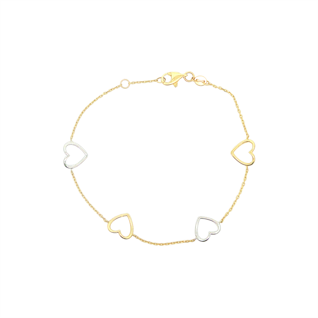 10KT Yellow & White Gold Heart Station Bracelet 7.5"