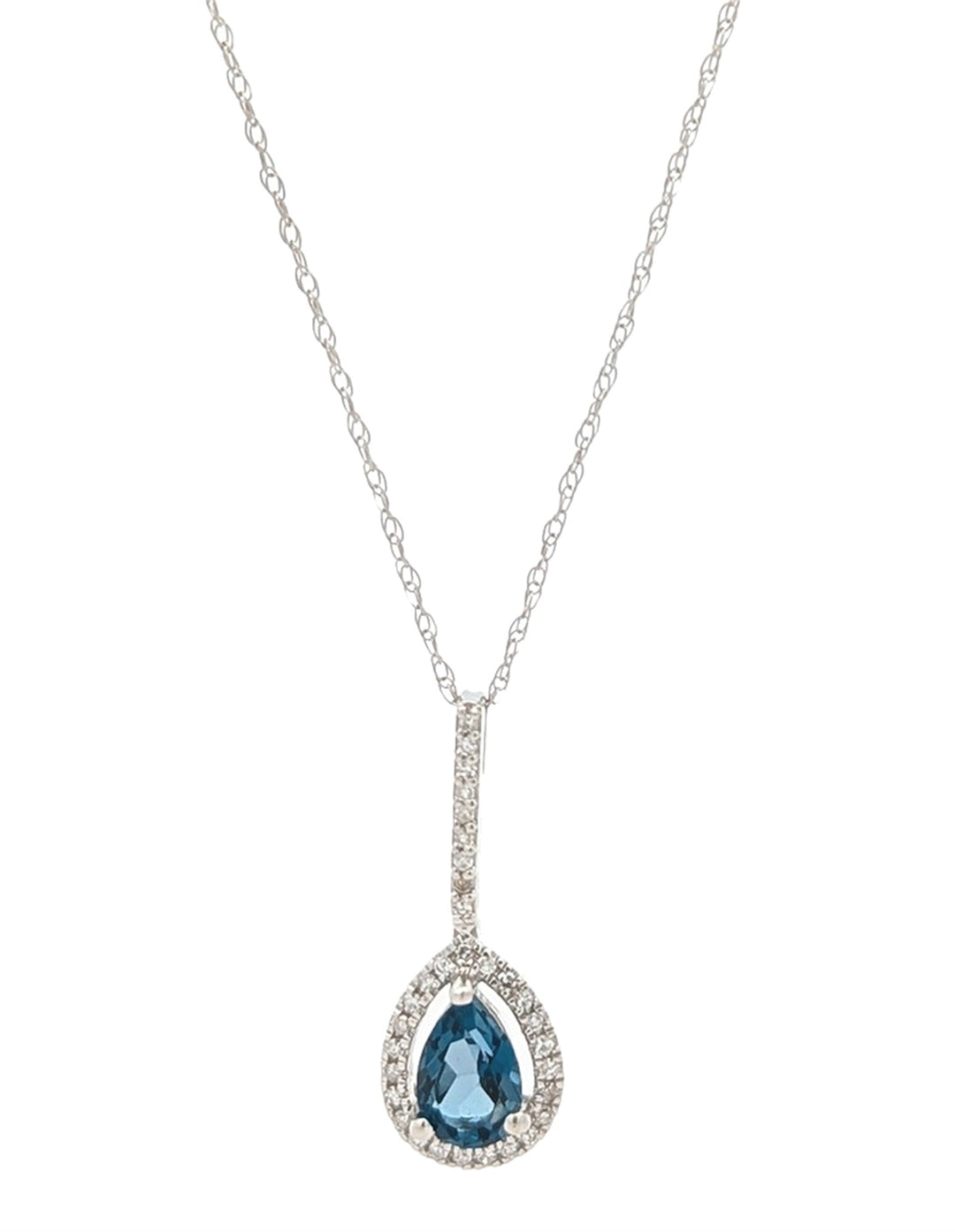 14KT White Gold London Blue Topaz and Diamond 18" Necklace