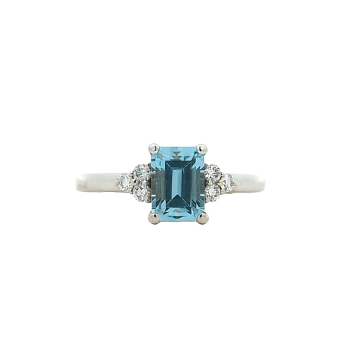 14KT White Gold Aquamarine and 0.14ctw Diamond Ring