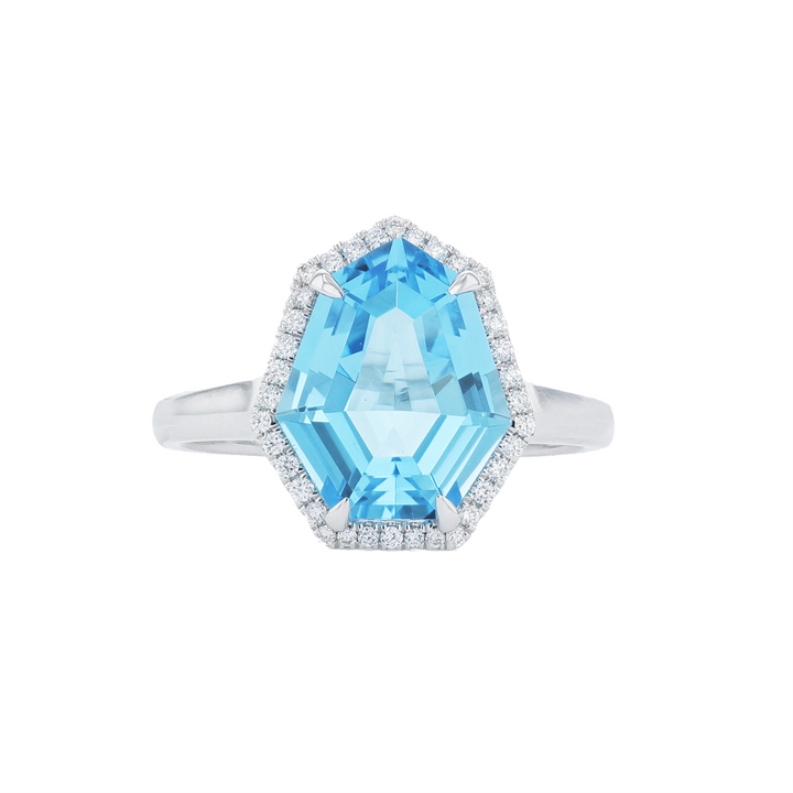 BELLARRI 14KT White Gold Blue Topaz and 0.15ctw Diamond Ring