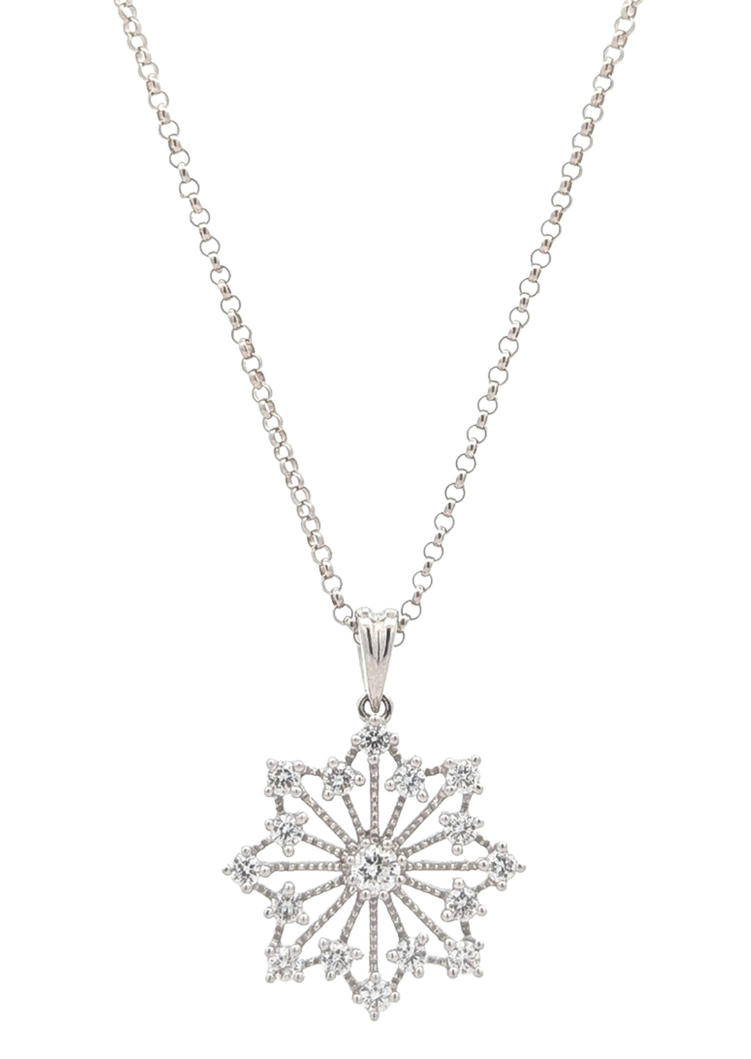 14-18KT White Gold Diamond Snowflake 16" Necklace