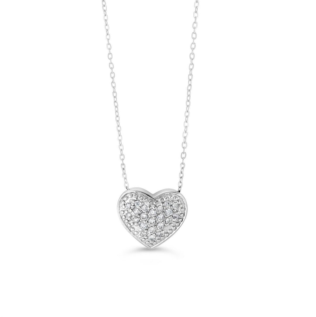 10KT White Gold 0.10ctw Diamond Icicles Pave Heart Necklace