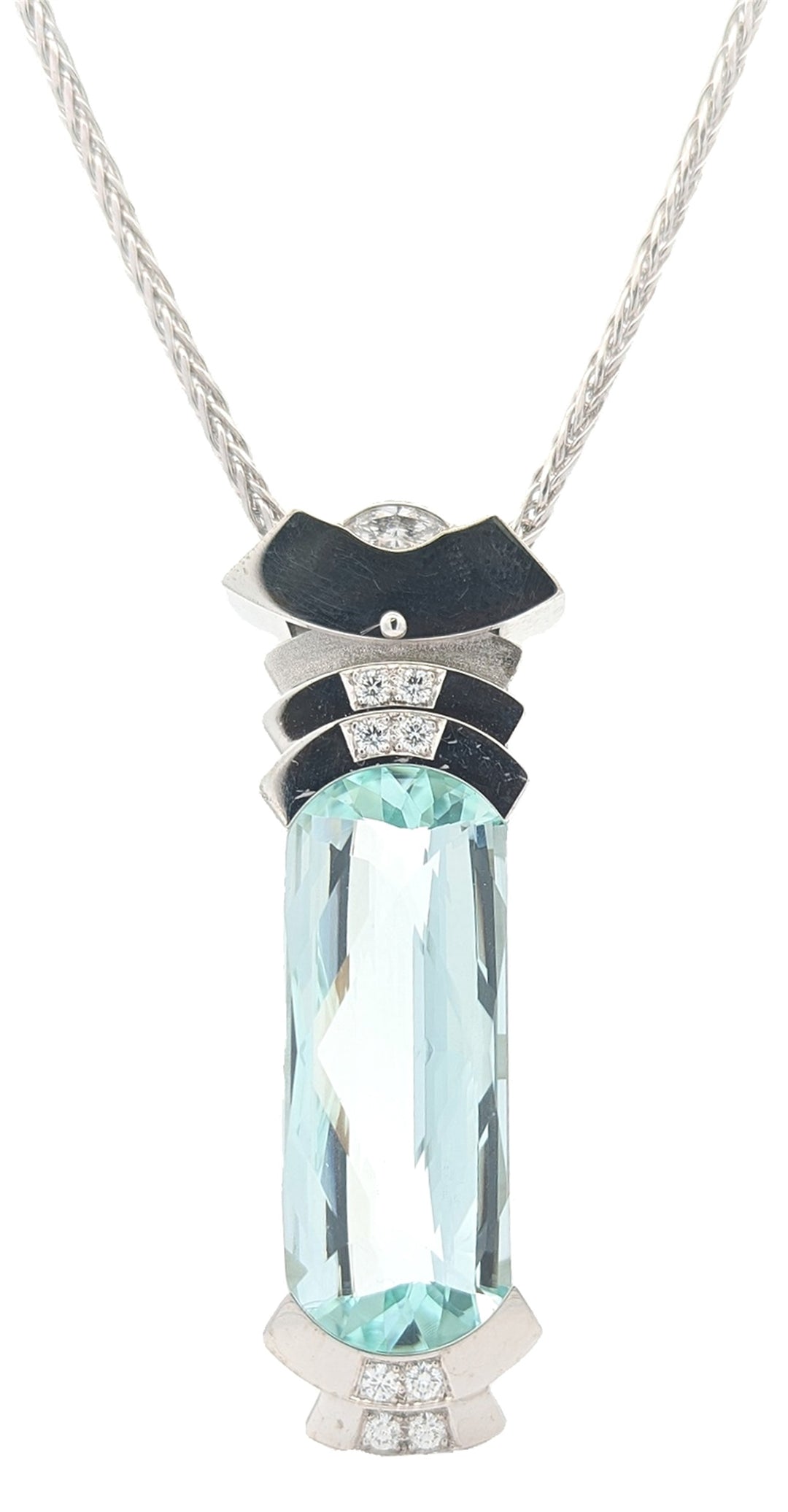 18KT White Gold Natural Aquamarine and 0.60ctw Diamond 18" Estate Necklace