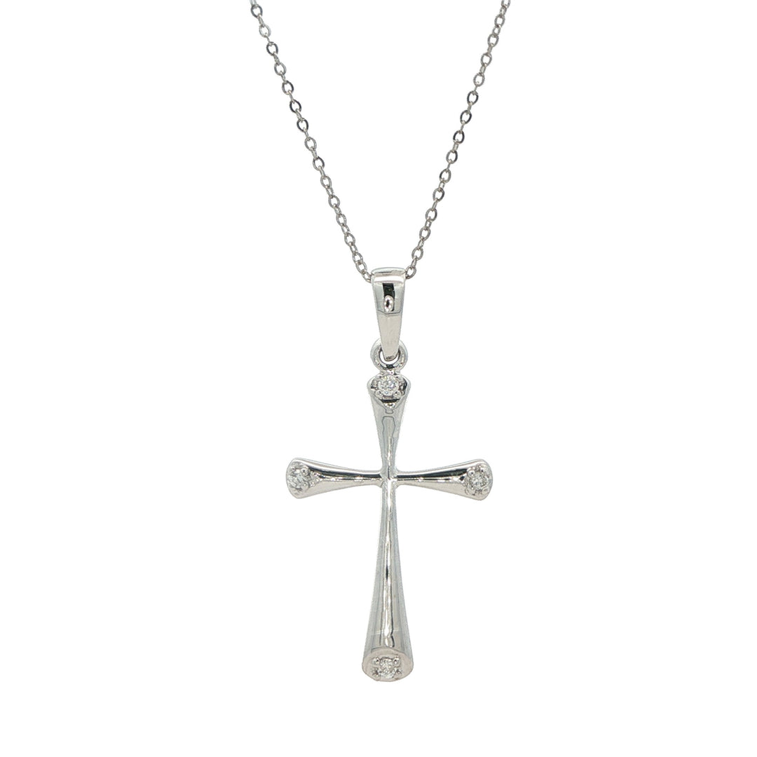 10KT White Gold 0.02ctw Diamond Cross Necklace