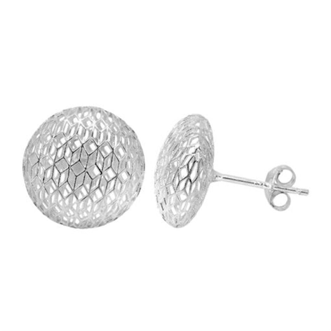 Sterling Silver Roound Filigree Stud Earrings 14mm