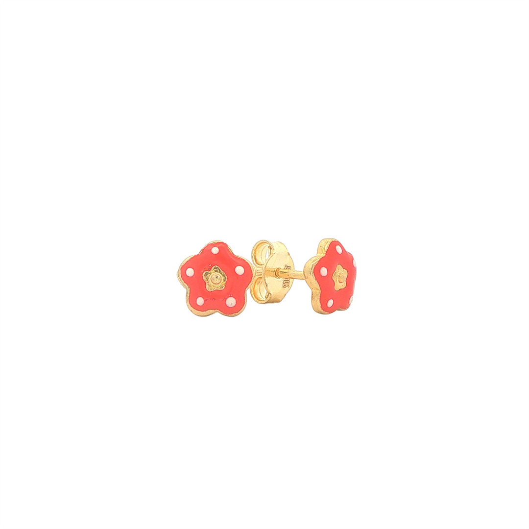 10KT Yellow Gold Enameled Flower Children's Stud Earrings