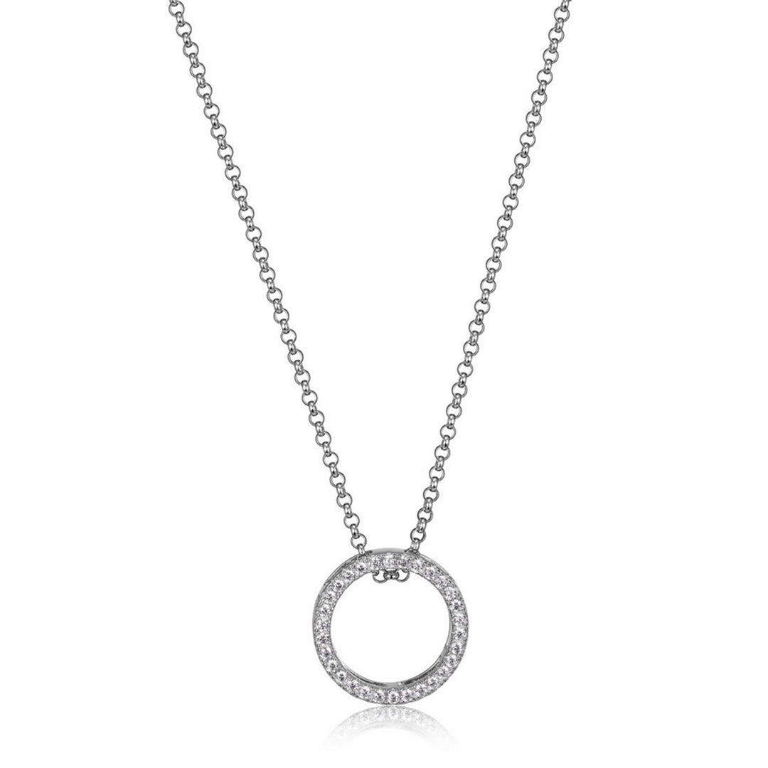 ELLE Sterling Silver "Sphere" Open Circle CZ Necklace 18+2"